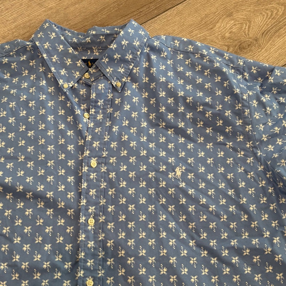 Ralph Lauren Button Down Shirt Mens 3XLT Blue Palm Tree Tropical Preppy Casual